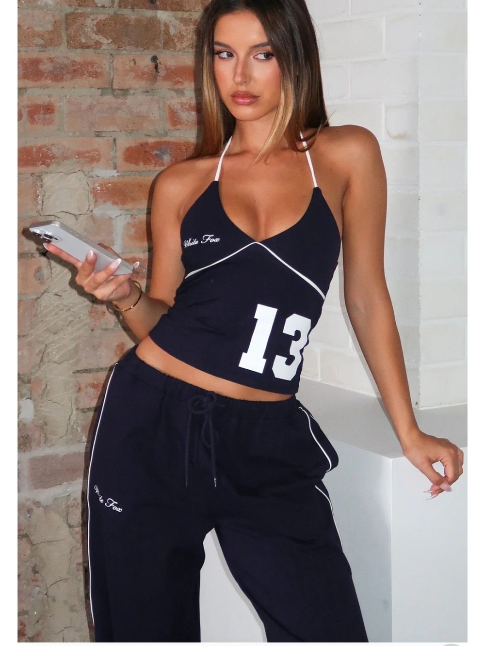White Fox Can't Help The Feeling Navy Halter Crop Top & Number 13